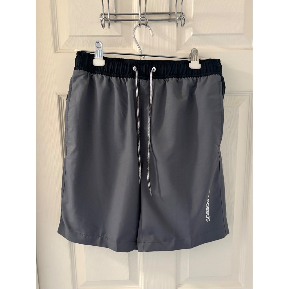 Speedo Men's Medium Gray Navy Colorblock Mesh Lined Swim Trunks